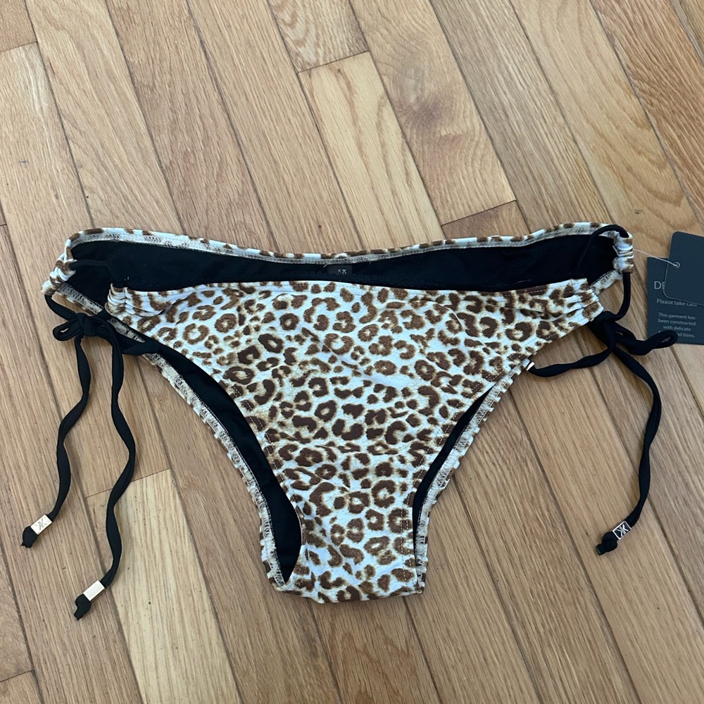 Kardashian Leopard Print Bikini Bottom with Black Ties Size Large